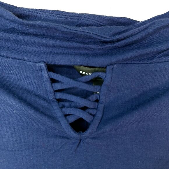 Rock & Republic Navy Blue Off-the-shoulder Peekaboo Short Sleeve Shirt Top Sz M - Picture 4 of 11